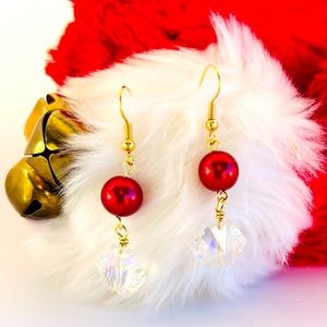 Crystal Snowflake earrings with red pearl accent. $10